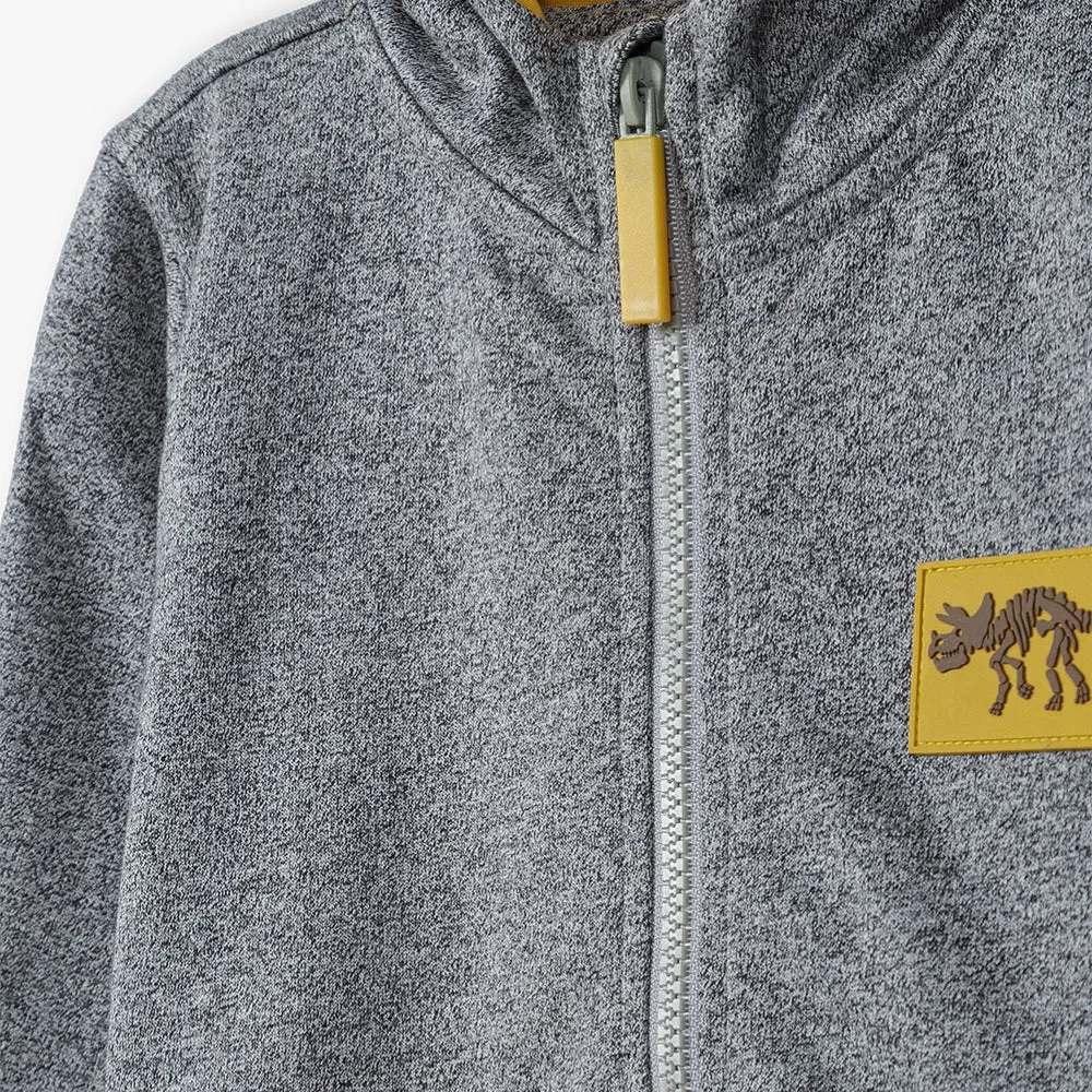 51015 Dino Badge Melange Grey Fleece Zipper Hoodie 8427