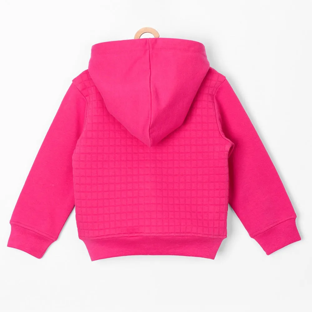 51015 Heart Badge Quilted Shocking Pink Zipper Hoodie 8452