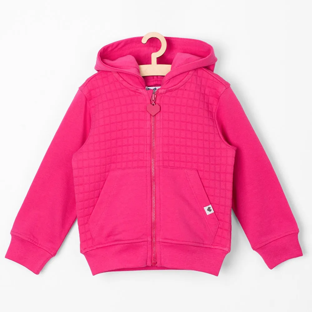 51015 Heart Badge Quilted Shocking Pink Zipper Hoodie 8452