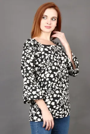 Black & White Floral Printed Top