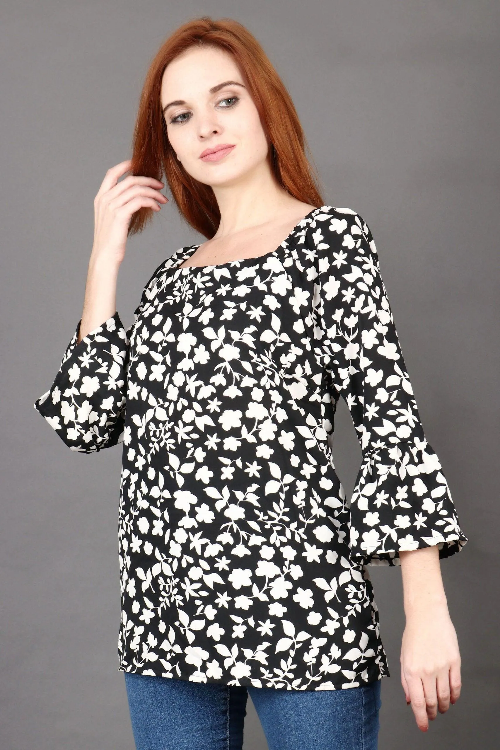 Black & White Floral Printed Top