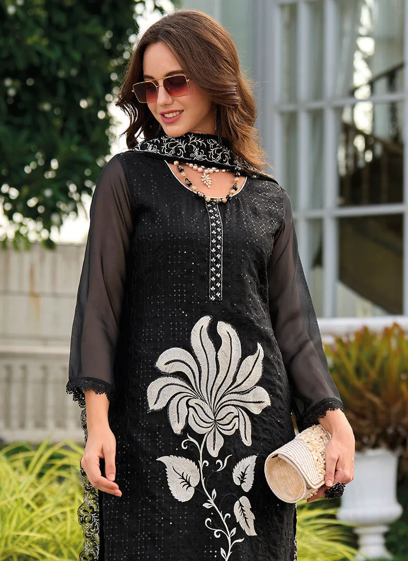 Black Thread Embroidery Designer Pant Suit