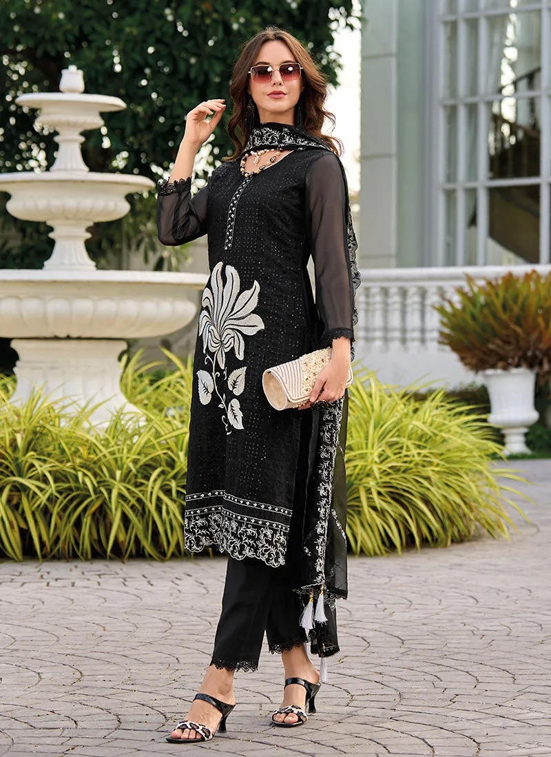 Black Thread Embroidery Designer Pant Suit