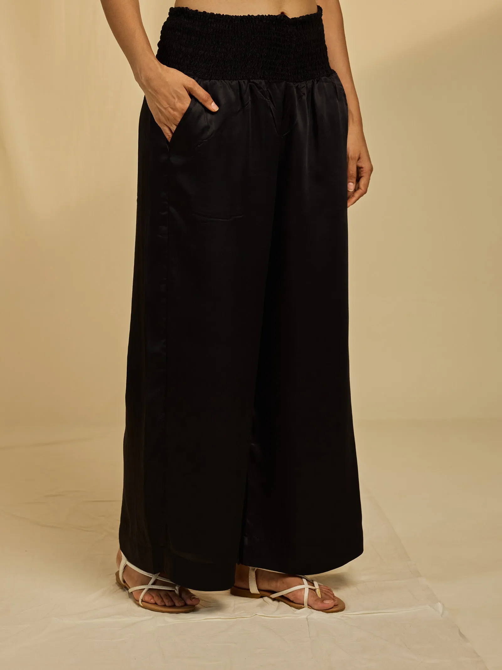 Black Wide Leg Viscose Silk Pant