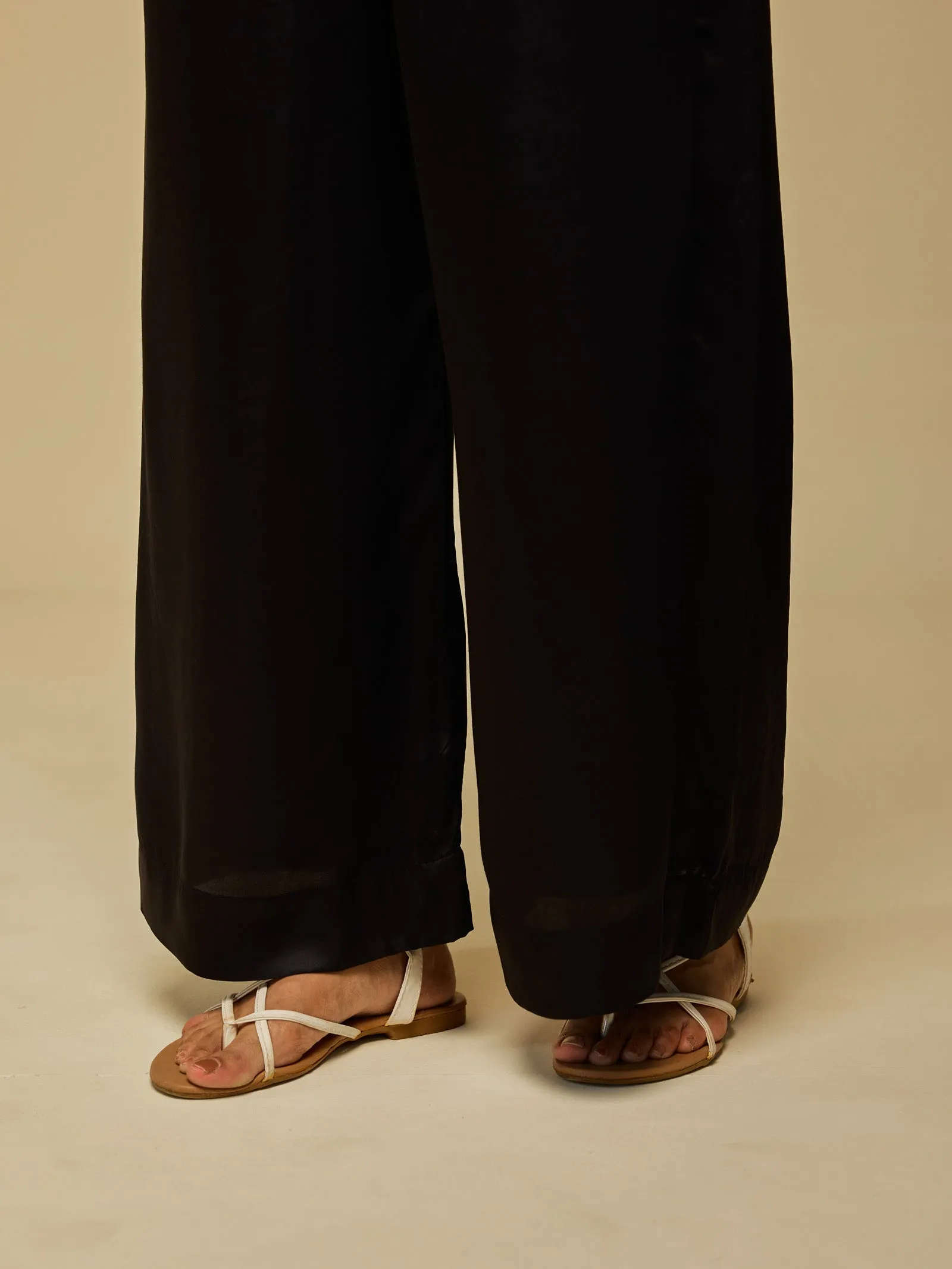 Black Wide Leg Viscose Silk Pant