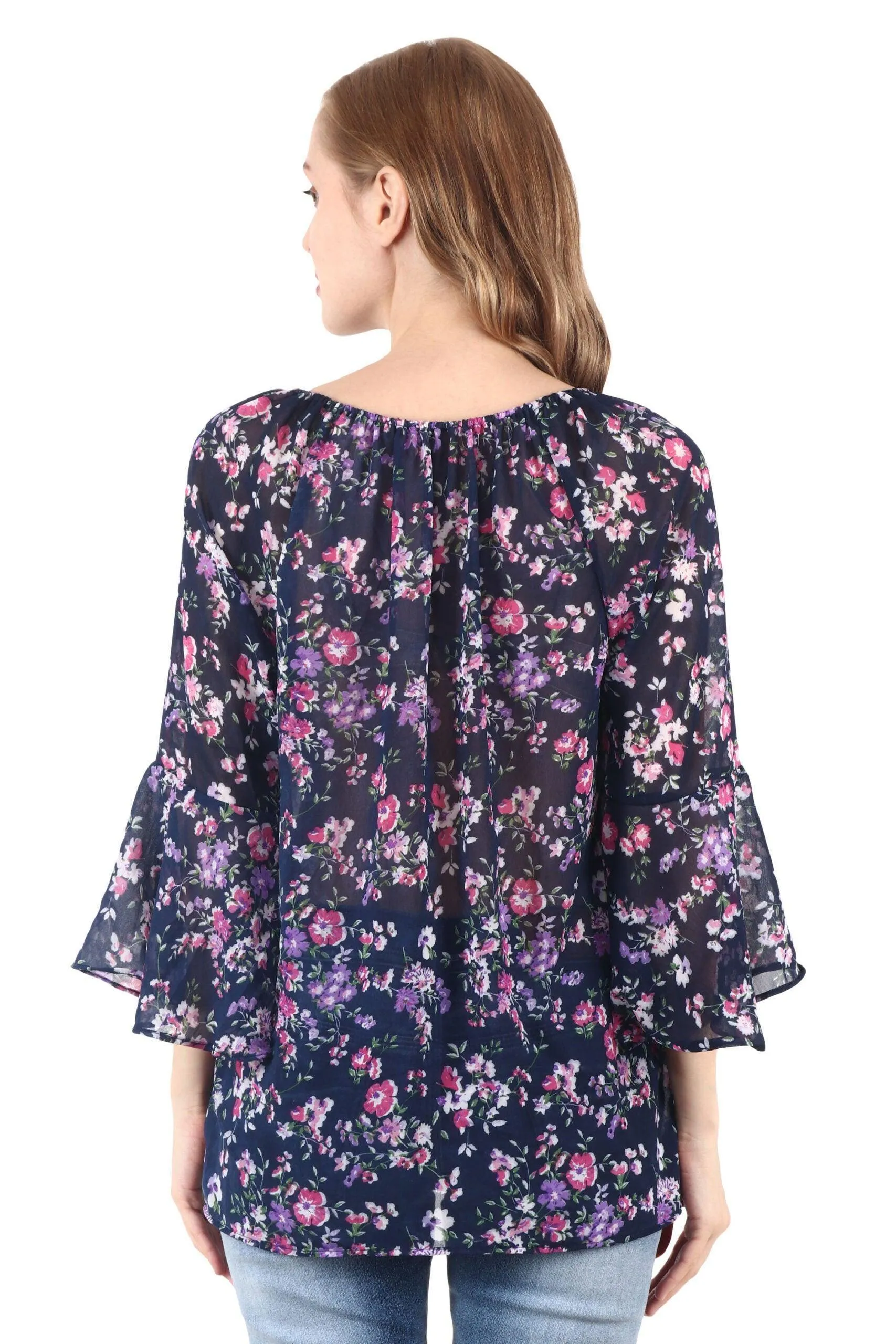 Blue Floral Printed Off Shoulder Top