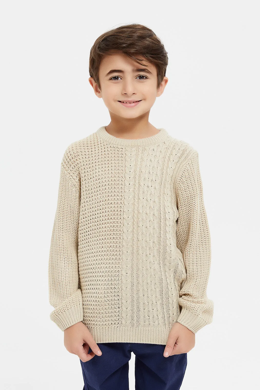 Boys Beige Knitted Pullover