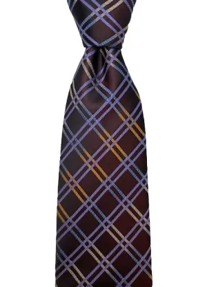 Brown 2XL Tie with Purple Orange Plaid Pattern