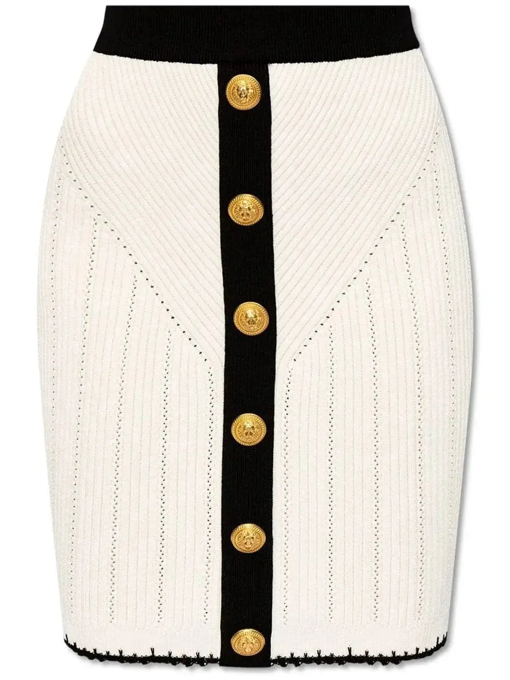 Buttoned Two-Toned Knit Skirt in Ivory and Black