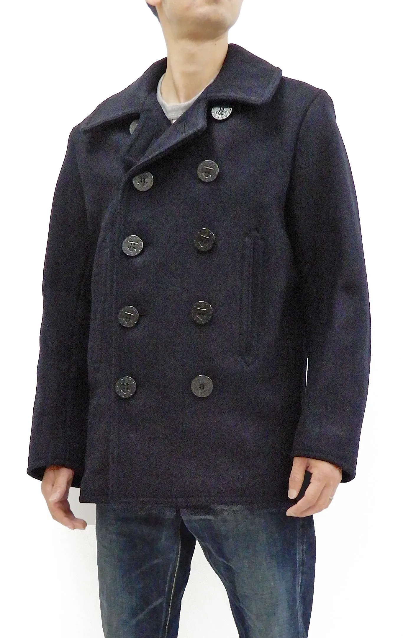 Buzz Rickson Pea Coat Men's U.S. Navy Wool Peacoat Double-breasted Coat BR11554 Navy-Blue