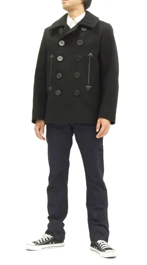 Buzz Rickson Pea Coat William Gibson Men's Wool Overcoat Peacoat BR12394 Black