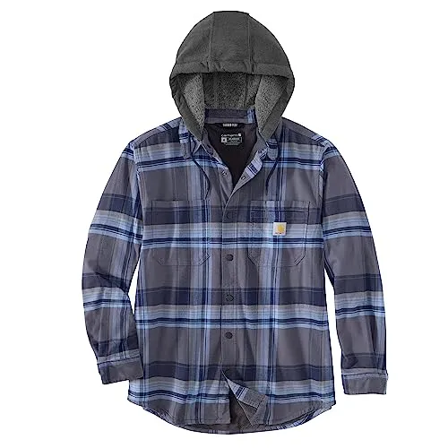 Carhartt 105938 Men's Big & Tall Rugged Flex Relaxed Fit Flannel Fleece Lined Hooded Shirt Jac, Navy