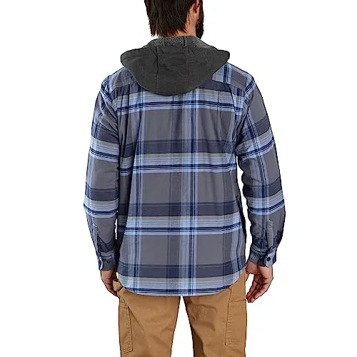 Carhartt 105938 Men's Big & Tall Rugged Flex Relaxed Fit Flannel Fleece Lined Hooded Shirt Jac, Navy