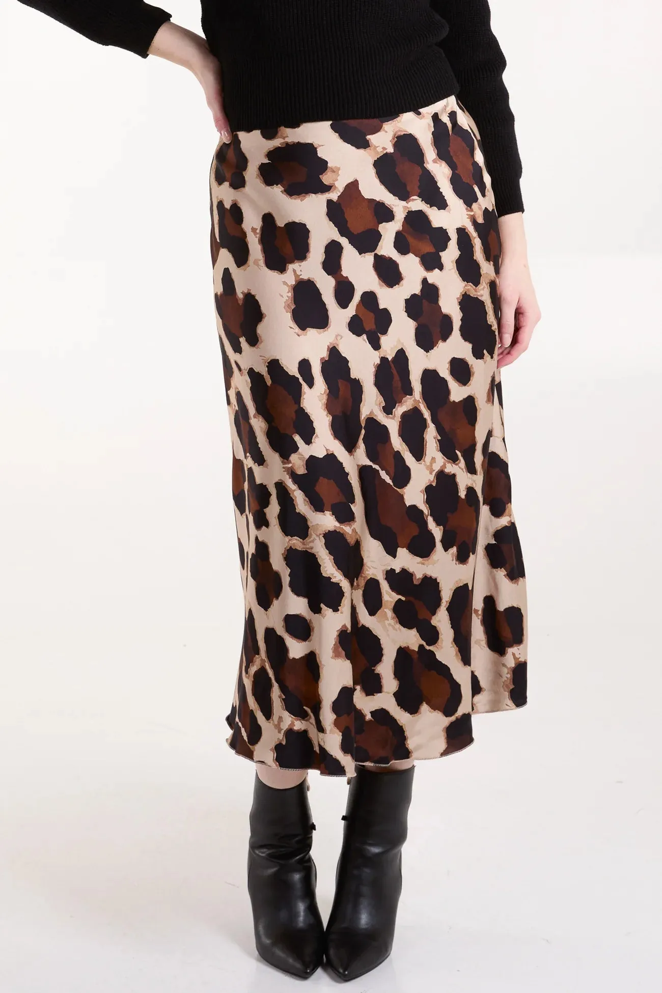 Cass Leopard Print Slip Midi Skirt