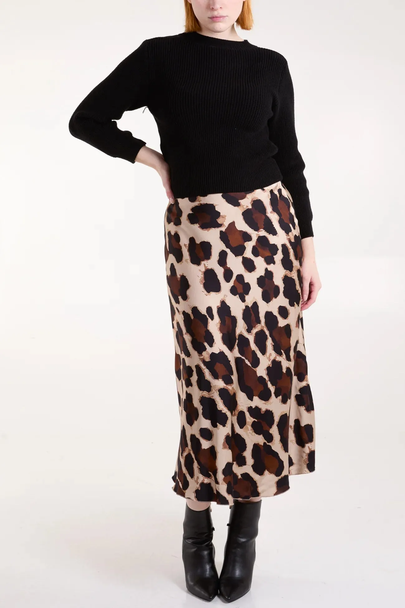 Cass Leopard Print Slip Midi Skirt