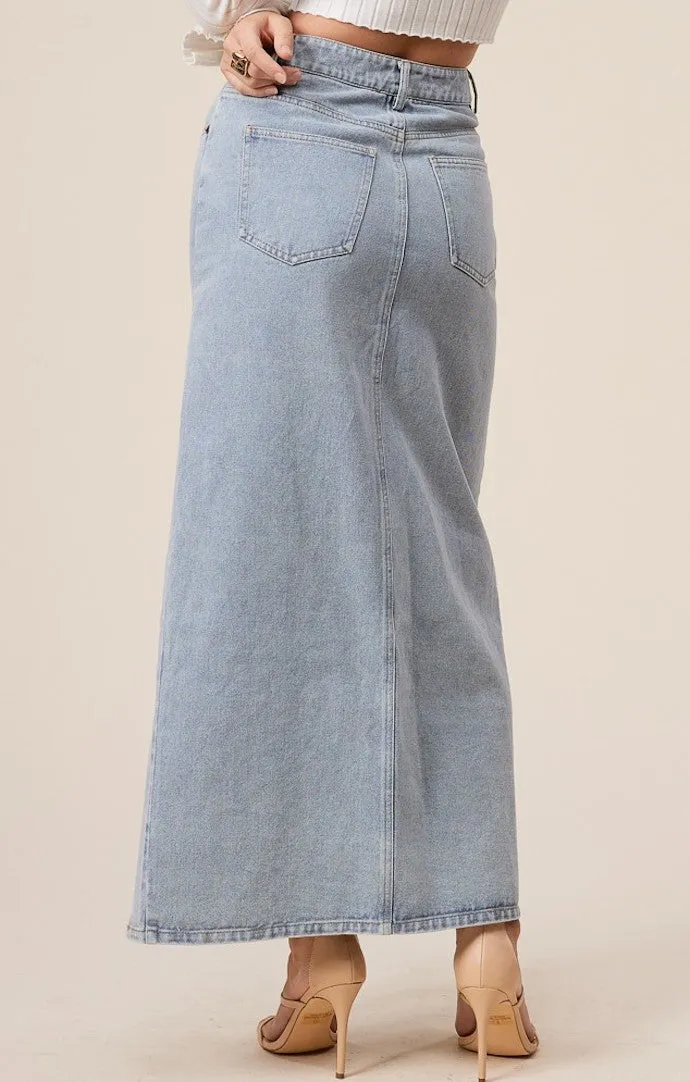 Cherise Denim High Slit Skirt