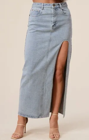 Cherise Denim High Slit Skirt