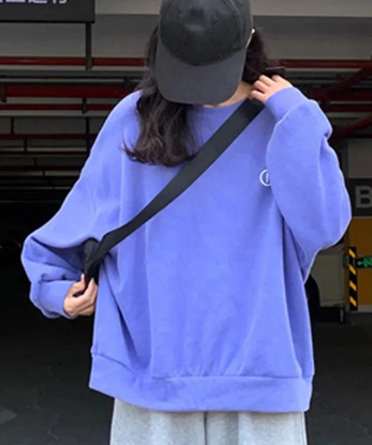 Chic Casual Blue Pullovers Women's Hoodies Office Lady Solid Color Fashion Female Streetwear Simple O-neck Sweatshirts