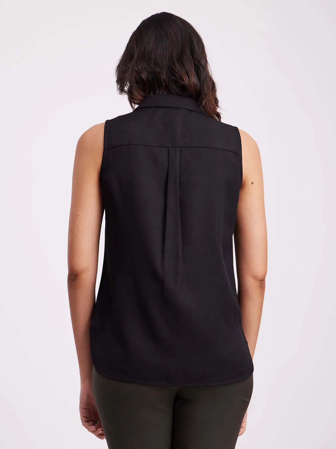 Concealed Placket Sleeveless Shirt - Black