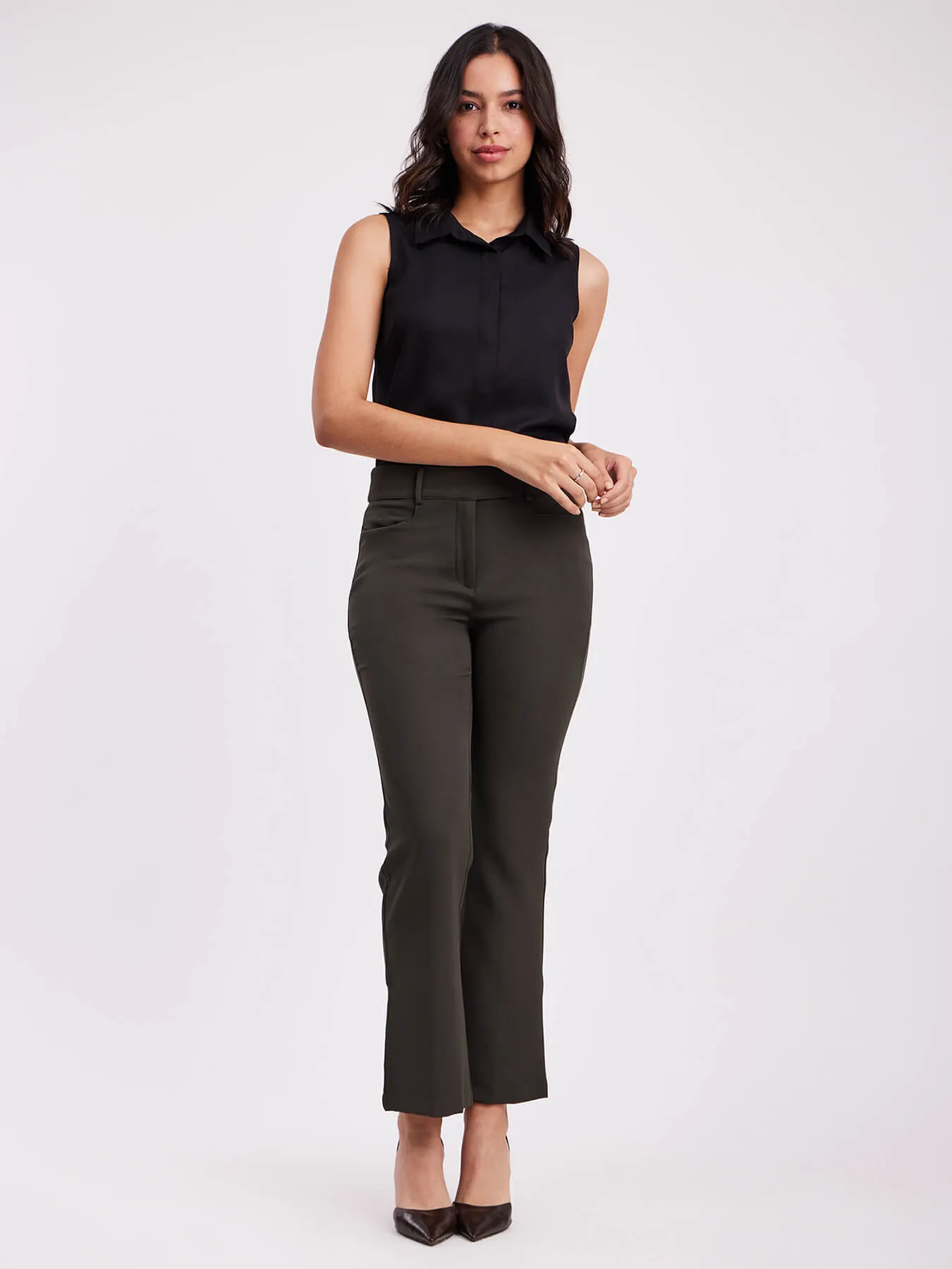 Concealed Placket Sleeveless Shirt - Black