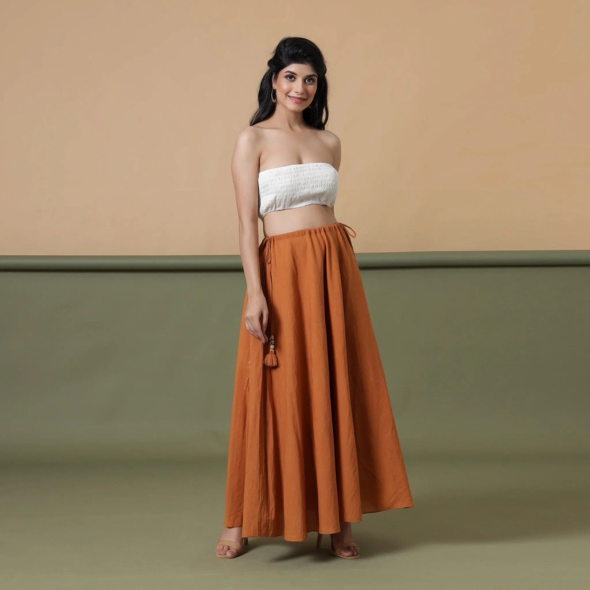 Convertible 6-Way Rust Sandstone Tie-Dye Cotton Skirt Dress