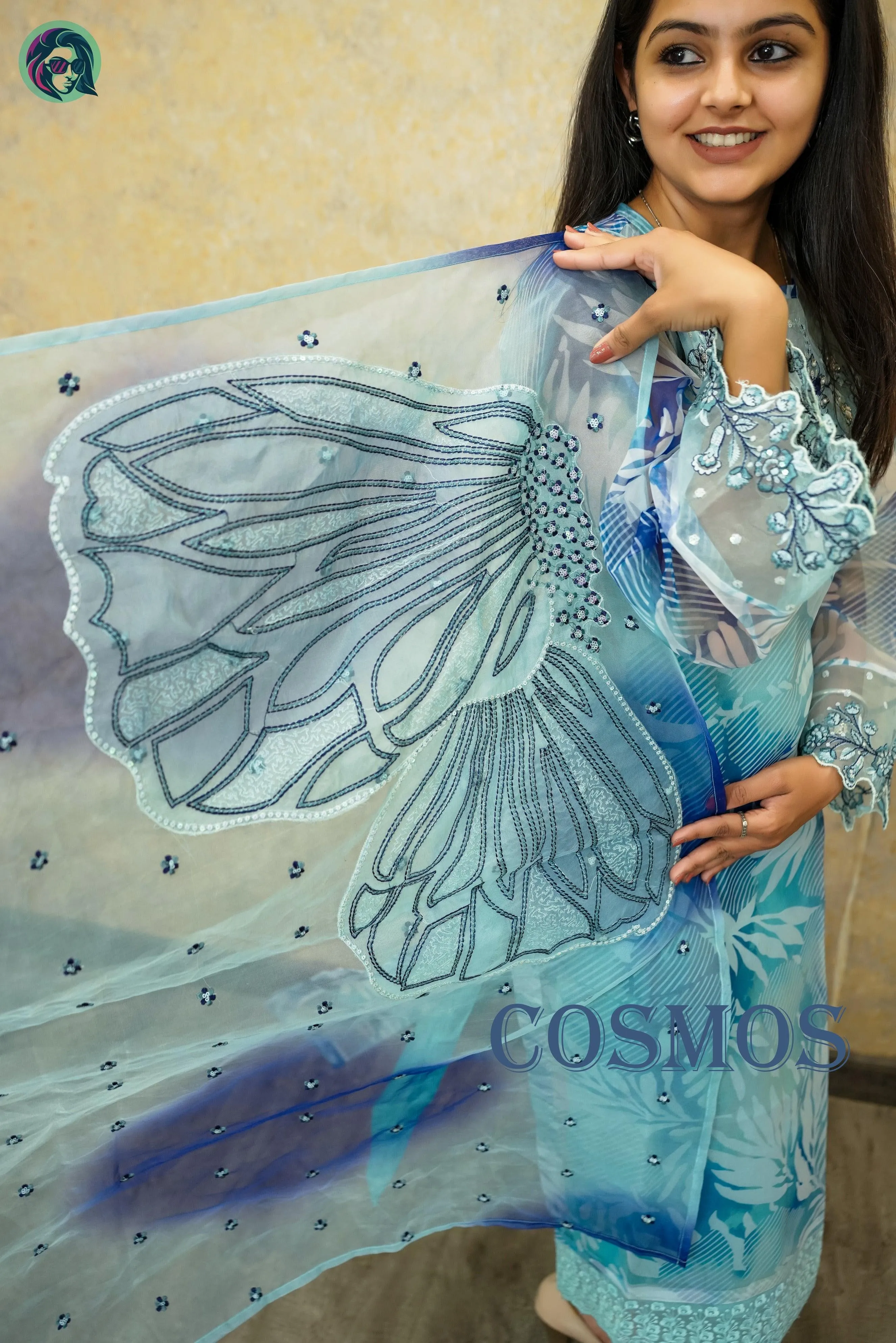 Cosmos Organza Embroidered Suit with Matching Dupatta - Lightweight Fabric Ideal for Special Occasions