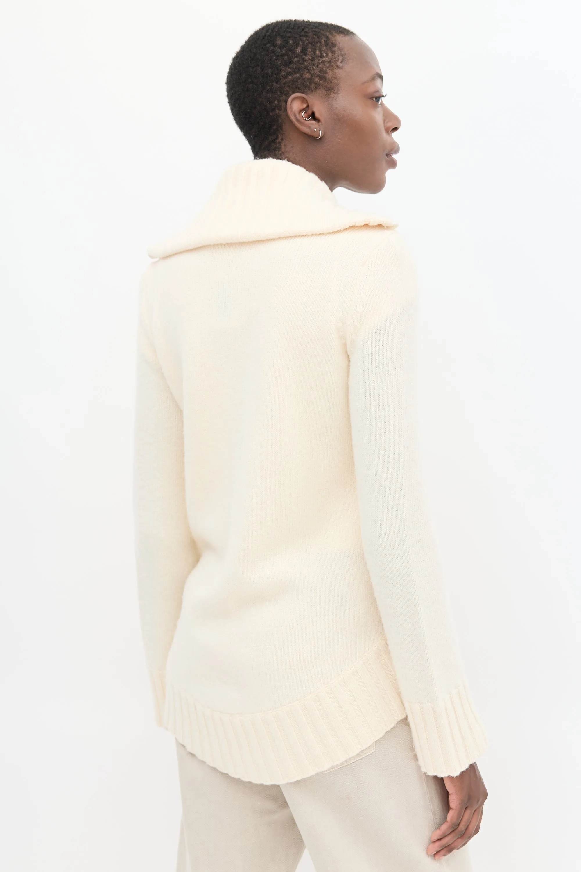 Cream Wool & Padded Nylon Cardigan