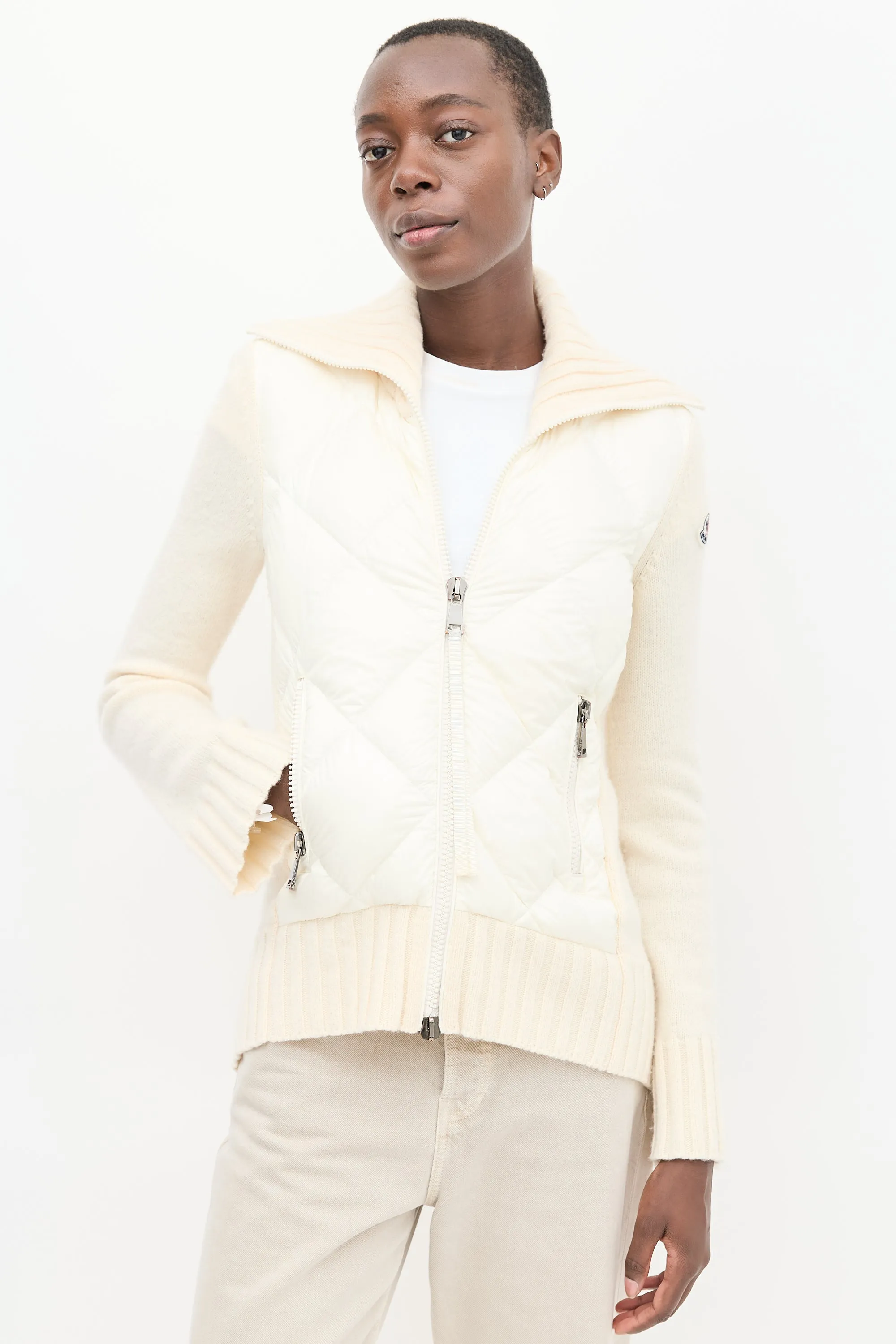 Cream Wool & Padded Nylon Cardigan