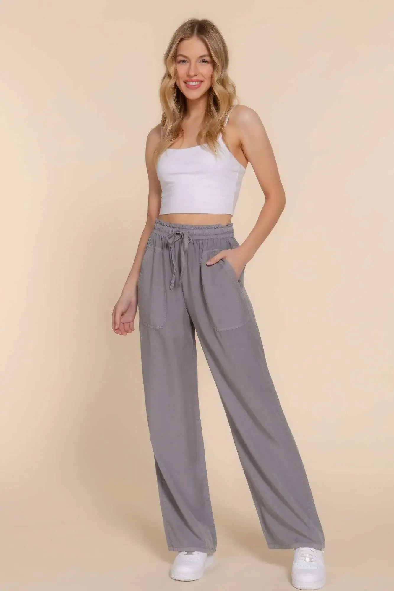 Elastic Waist Tencel Long Pants