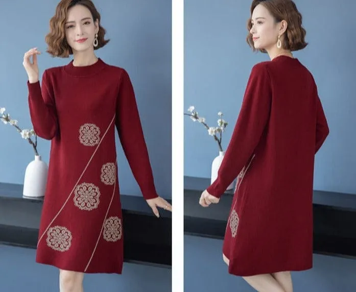 Floral Knitted Sweater Dress