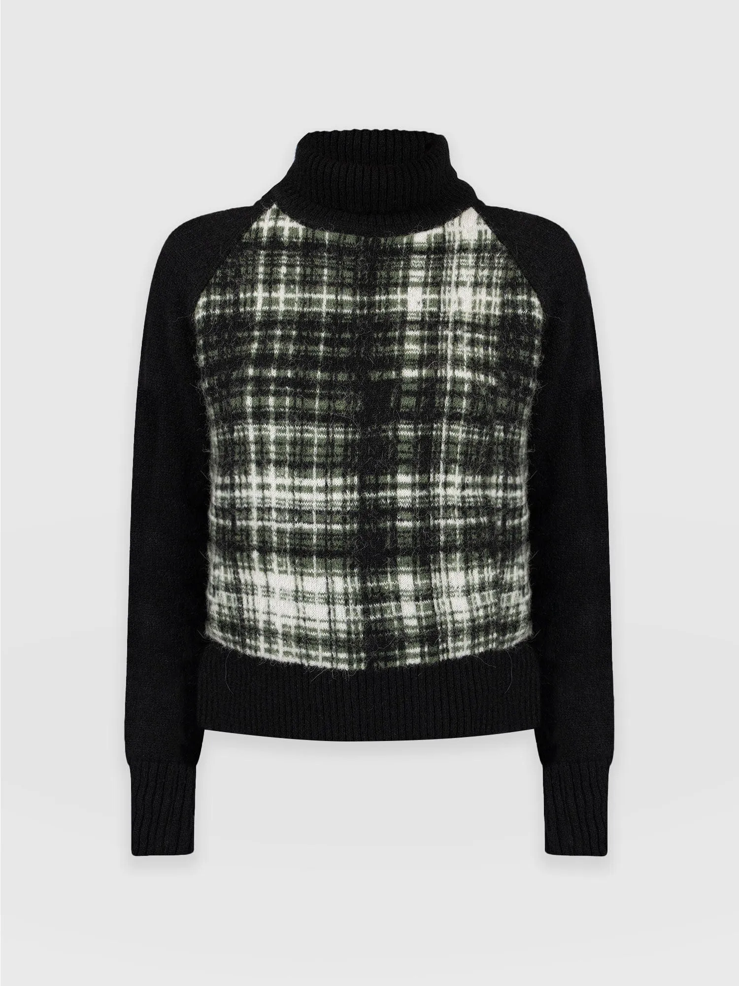 Gwen Raglan Sweater - Olive Check