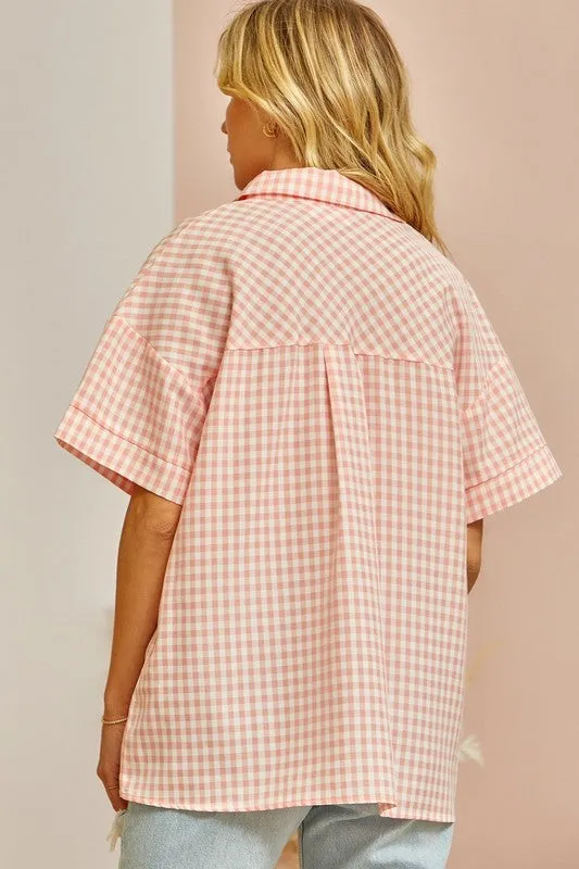 High Tea Button Down Top in Coral