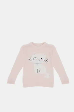 Infant Girls Pink Cat Artwork Pullover