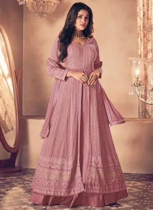 Mauve Pink Traditional Sequence Embroidered Wedding Anarkali Lehenga