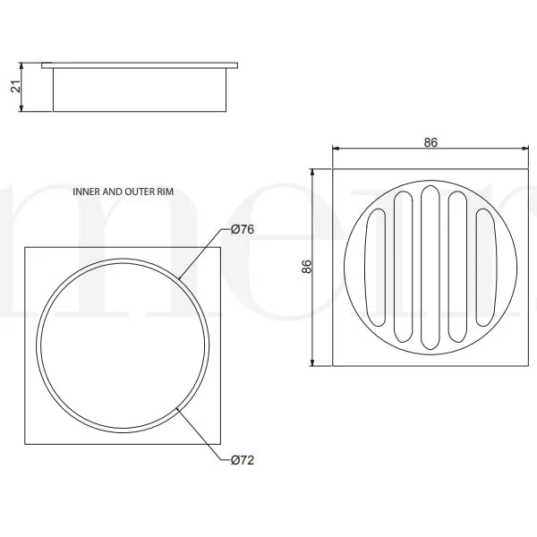 Meir Square Floor Grate Shower Drain 80mm Outlet - Champagne