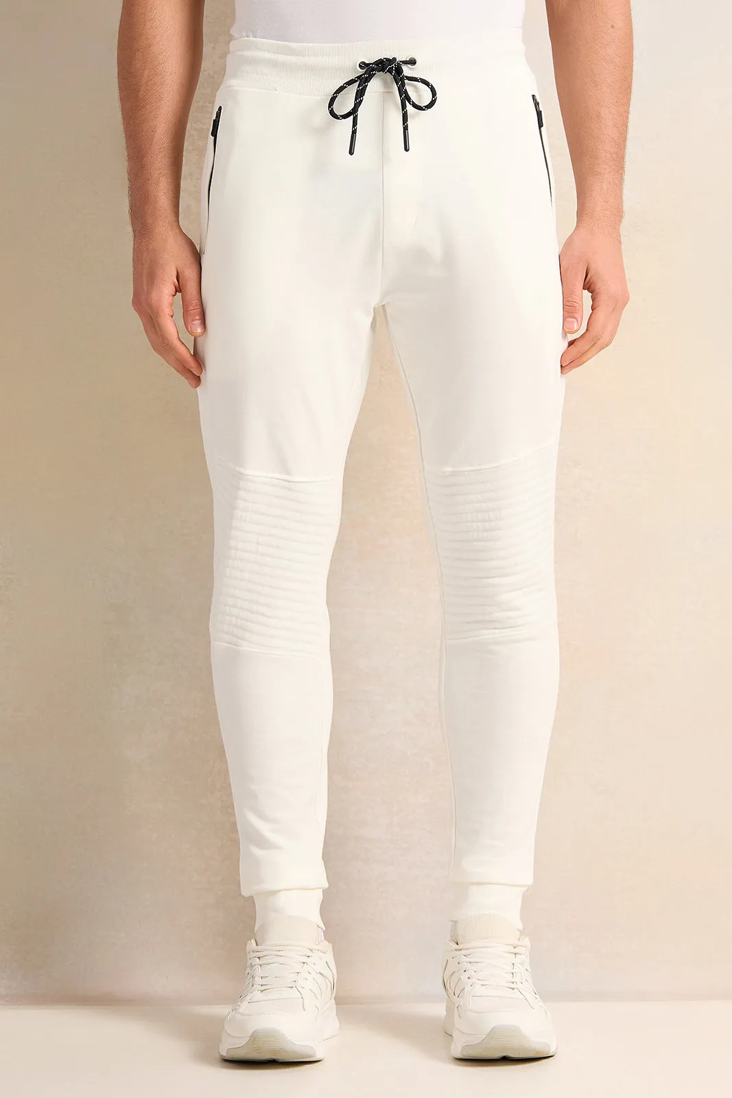 Men Ivory Solid Active Pants