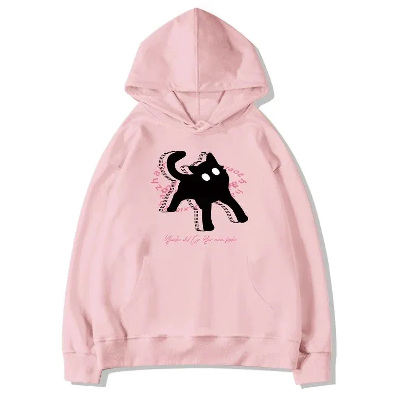 Metaversmall Pink Hooded Sweet Women's Sweatshirts Letter Printing O-neck Chic Pockets Pullovers Female Hoodies Fashion Streetwear