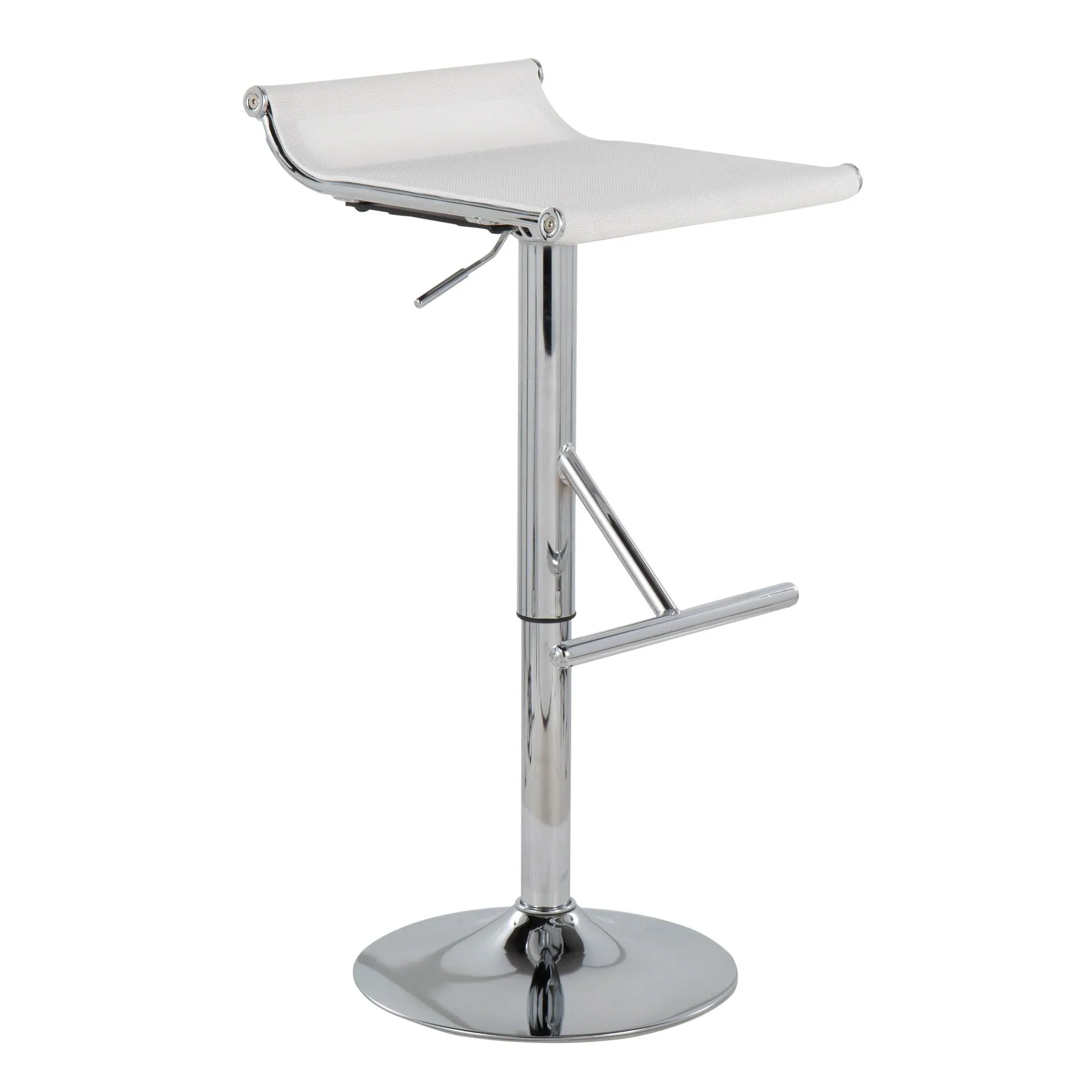 Mirage Ale Contemporary Adjustable Bar Stool in Chrome and White Mesh by LumiSource