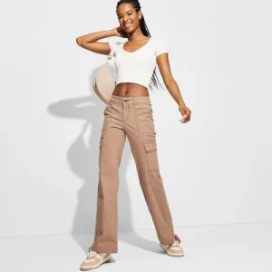 New - Women's Mid-Rise Flare Cargo Pants - Wild Fable