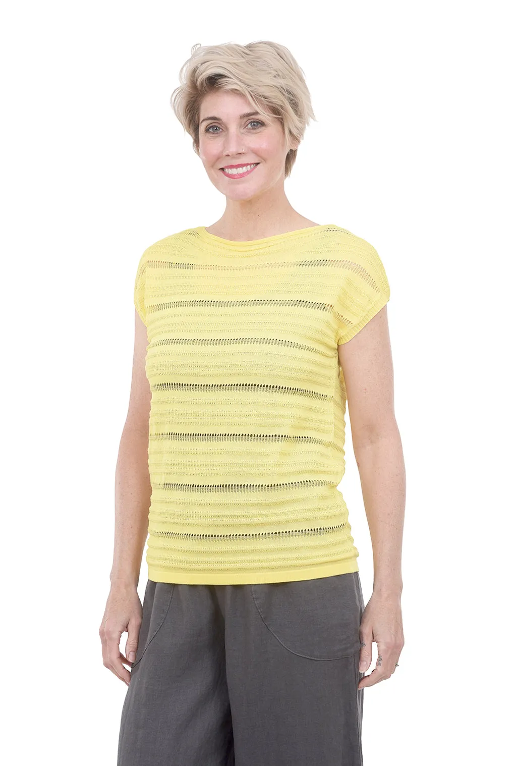 Open Stitch Sleeveless Sweater, Yellow