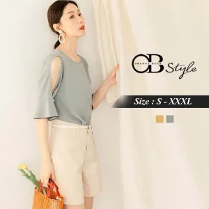 OUT SHOULDER CHIFFON TOPS