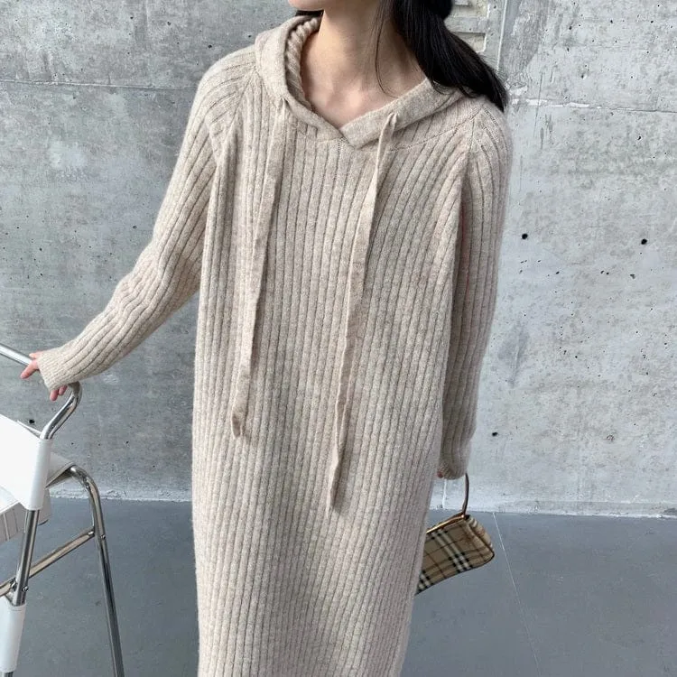 Oversized Hooded Long Sweater Dress