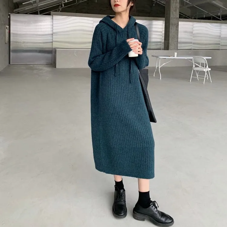 Oversized Hooded Long Sweater Dress