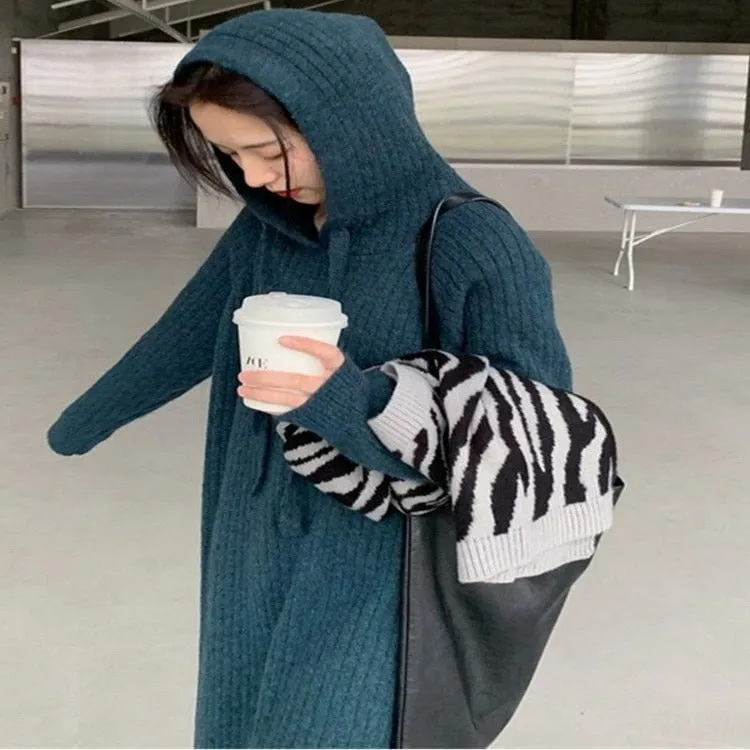 Oversized Hooded Long Sweater Dress