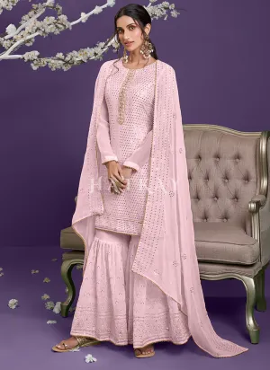 Pale Pink Sequence Embroidered Wedding Style Gharara Suit