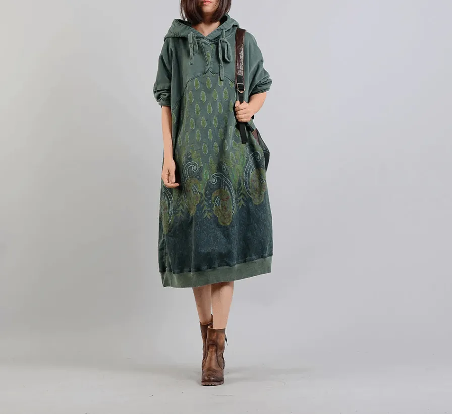 Peacock Paisley Hooded Sweater Dress