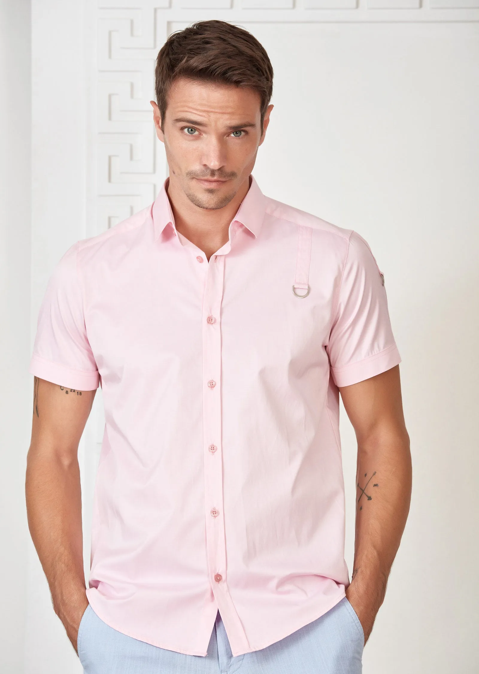 Pink Buckle Detailed Short Sleeve Shirt