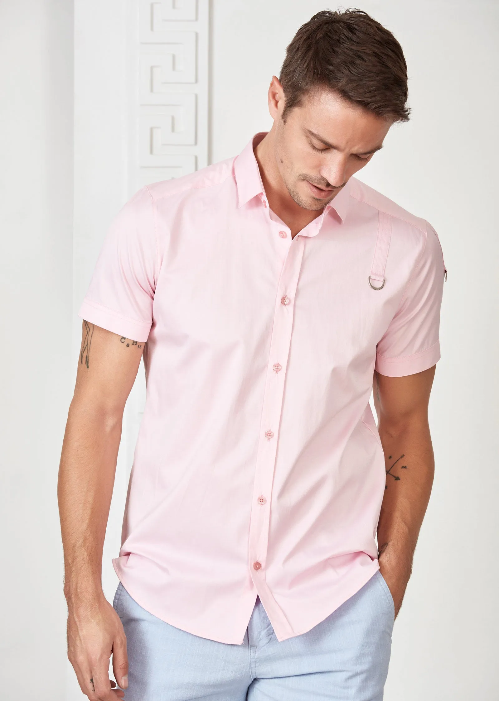 Pink Buckle Detailed Short Sleeve Shirt