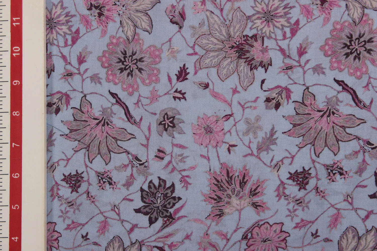 Pink Floral Printed Modal Viscose Blend Fabric