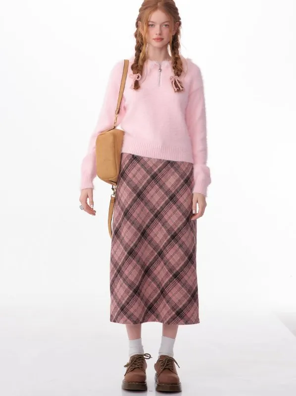 Pink Tartan Midi Skirt